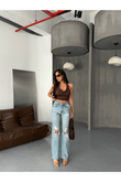 TREND ÖZEL TASARIM BOL PAÇA RAHAT KALIP DENİM JEAN PALAZO BAGGY PANTOLON 30