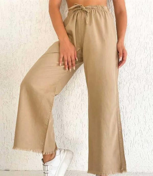 Beli Lastikli Püsküllü Pantolon Sütlü Kahve