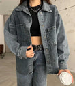 Çift Cepli Oversize Denim Gömlek Ceket Antrasit
