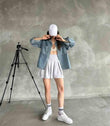 Çİft Cepli Oversize Denim Gömlek Ceket Gök Mavi