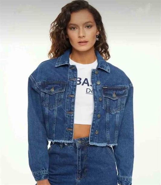 Crop Kot Ceket Mavi
