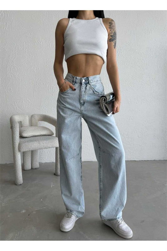 Kar Yıkama Baggy Palazzo Kot Pantolon