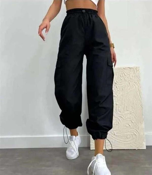 Paraşüt Kumaş Cepli Kargo Pantalon Siyah