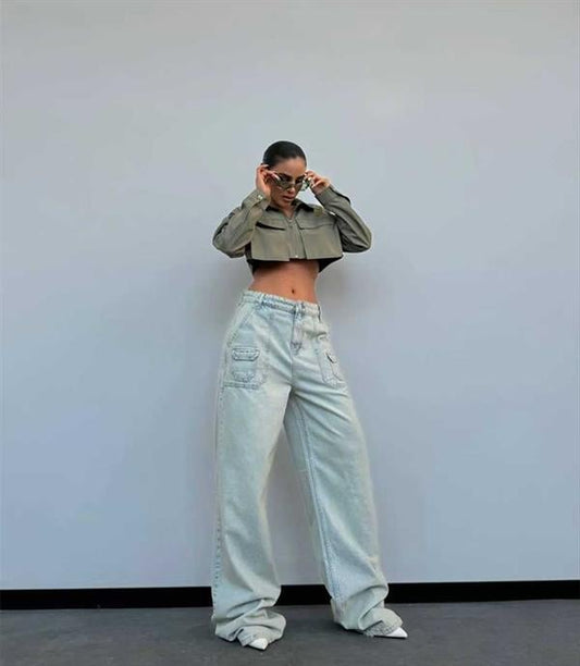 Özel Tasarım Baggy Pantalon Kirli Mavi