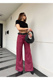 Trend Çi̇zgi̇li̇ Poli̇vi̇skon Kumaş Kemerli̇ Salaş Palazzo Pantolon- Stripe Polyviscose Palazzo