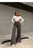 Trend Çi̇zgi̇li̇ Poli̇vi̇skon Kumaş Kemerli̇ Salaş Palazzo Pantolon- Stripe Polyviscose Palazzo