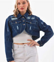 Crop Kot Ceket Mavi