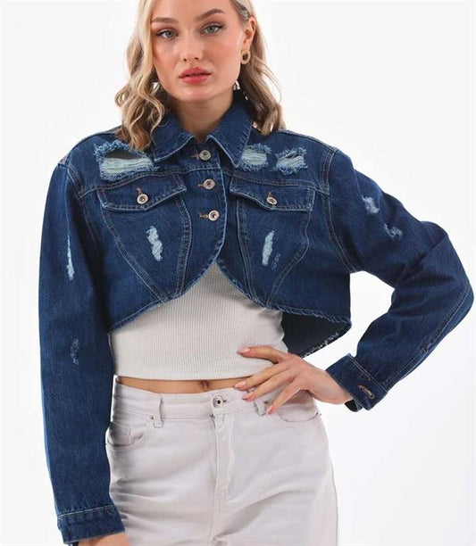 Crop Kot Ceket Mavi