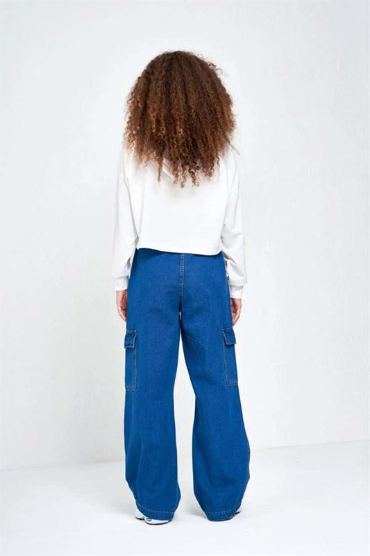 Paraşüt Kumaş Cepli Kargo Pantalon Lacivert