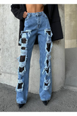 Trend Özel Tasari̇m Wi̇de Leg Baggy Jean Deni̇m Yirtik Detay Pantolon