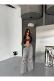 Trend Özel Tasari̇m Wi̇de Leg Palazzo Jean Deni̇m Yirtik Detay Pantolon