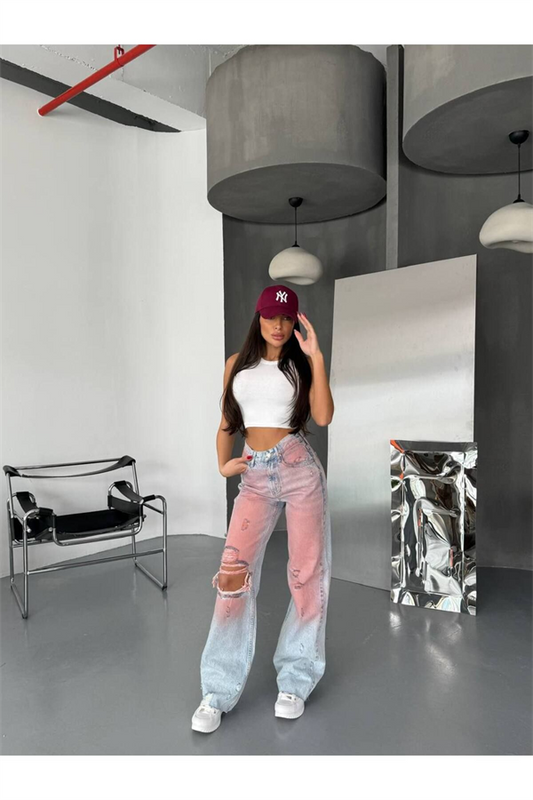 Trend Özel Tasari̇m Wi̇de Leg Palazzo Jean Deni̇m Yirtik Detay Pantolon 1043