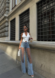 Trend Özel Tasari̇m Wi̇de Leg Tül Transparan Detay Palazzo Jean Deni̇m Pantolon