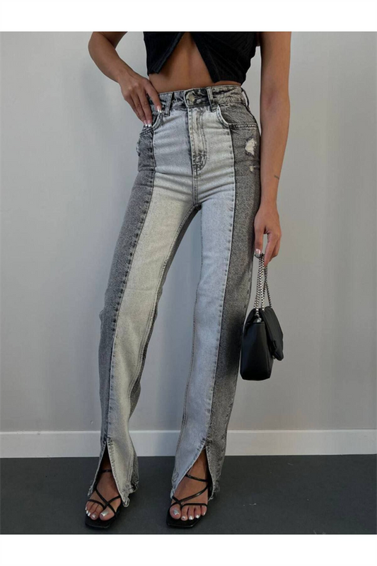 Trend Özel Tasarim Strai̇ght Kalip Kesi̇k Paça Deni̇m Jean Pantolon