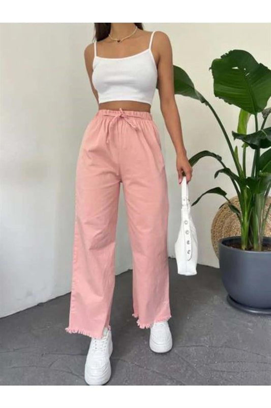 Beli Lastikli Püsküllü Pantolon Şeker Pembe