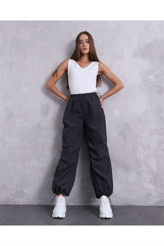 Trend Paraşüt Kumaş Yumuşak Dokulu Gri Antracıte Pantolon