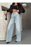 Trend Wide Leg İp Kemer Bol Paça Lazerli̇ Palazzo Deni̇m Jean Pantolon