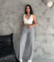 Beli Lastikli Unısex Paraşüt Pantolon Açık Gri