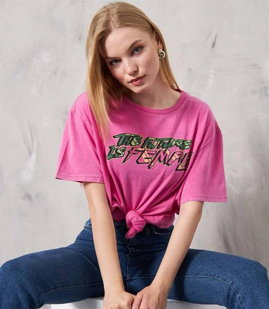 Unısex Yıkamalı Oversize Tshırt Pembe