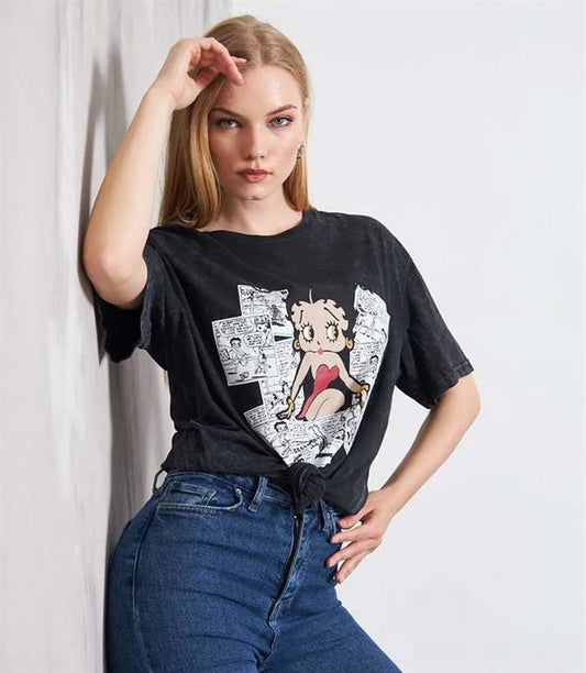 Unısex Yıkamalı Oversize Tshırt Siyah